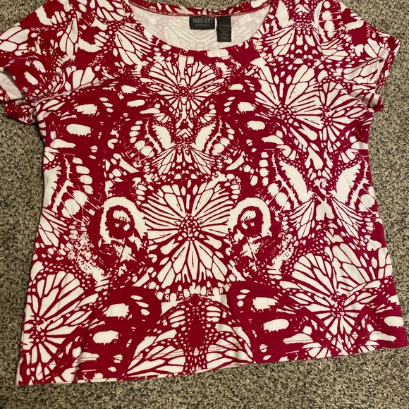Chico's Tops - Chico's Red and White Butterfly Print Short Sleeve Top